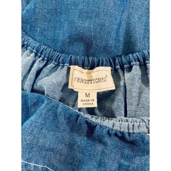 Cover Stitched Womens Denin Top Cascade Collar M - Picture 4 of 7